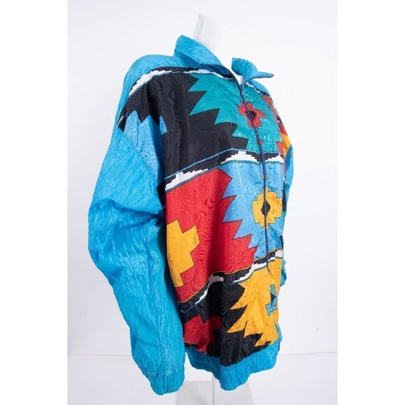 1980's Vintage Windbreaker Track Jacket Geometric Aztec Women's Large - Picture 2 of 5